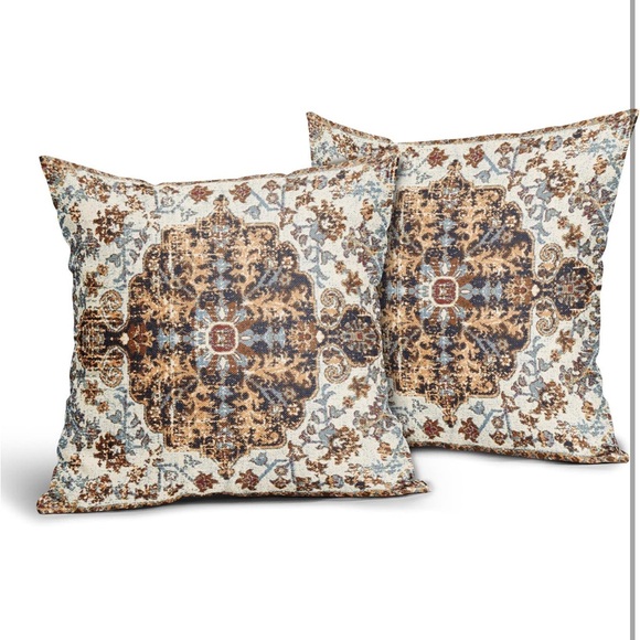 Tan Blue Brown Ethnic Boho Pillow Covers 20X20 Inch Bohemian NWOT - Picture 2 of 7